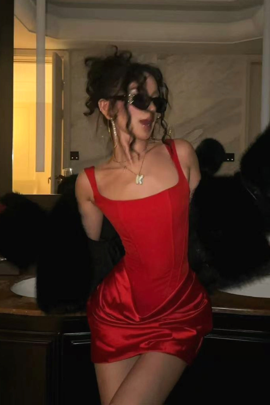 Boned Tie Cami Party Dress