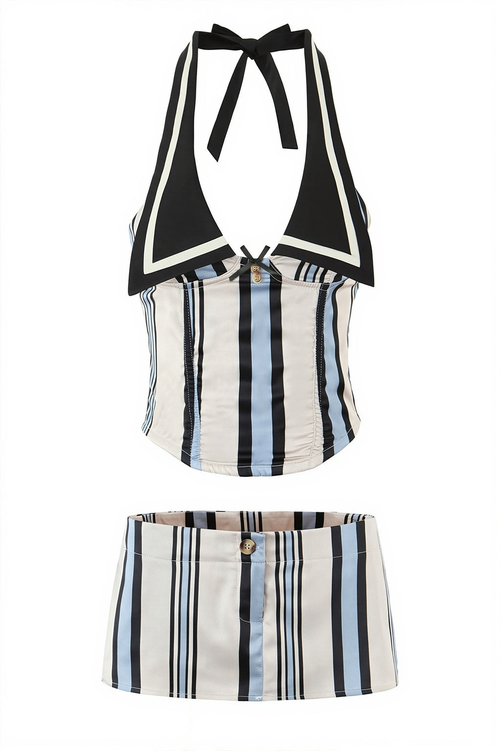 Digital Striped Halter Top Bodycon Mini Skirt Sets