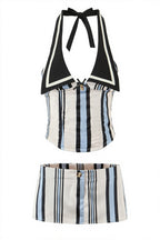Digital Striped Halter Top Bodycon Mini Skirt Sets