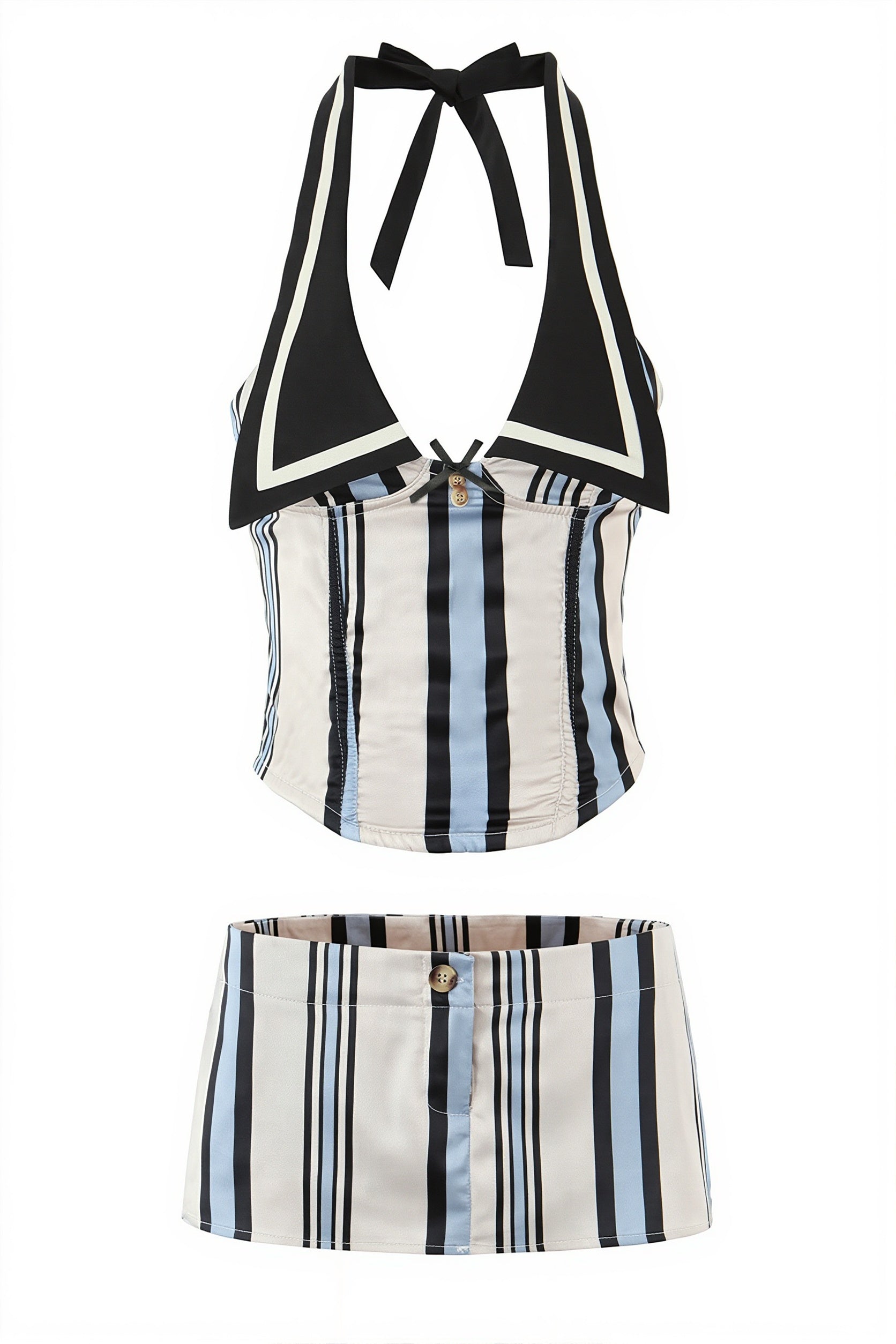 Digital Striped Halter Top Bodycon Mini Skirt Sets