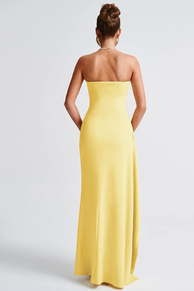 Strapless Slit Evening Party Dress