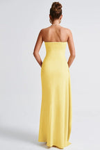 Strapless Slit Evening Party Dress