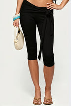 Low Rise Lace Up Stretchy Capri Pants