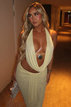 Cowl Neck Ruched Halter Backless Crop Top Skirt Sets
