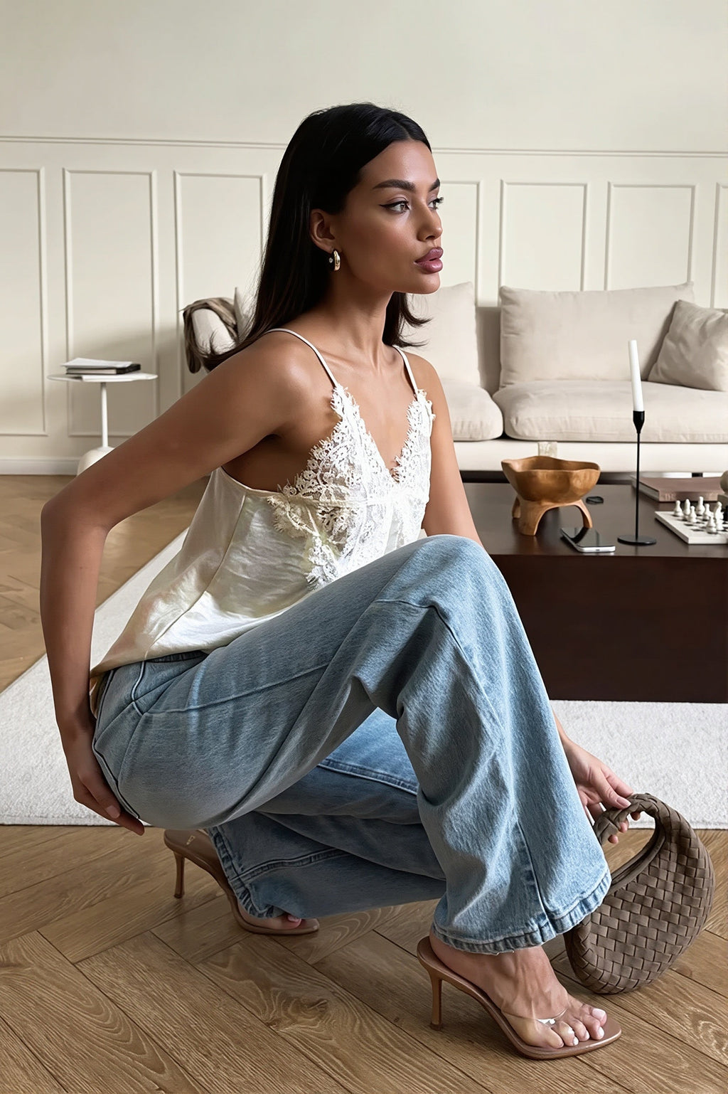 Lace Trim V Neck Everyday Cami Top
