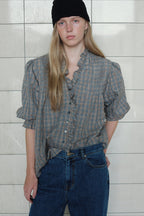 Casual Plaid Ruffle Long Sleeve Blouse