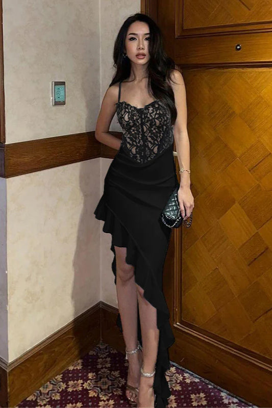 Wavy Hem Slit Bodycon Party Dress