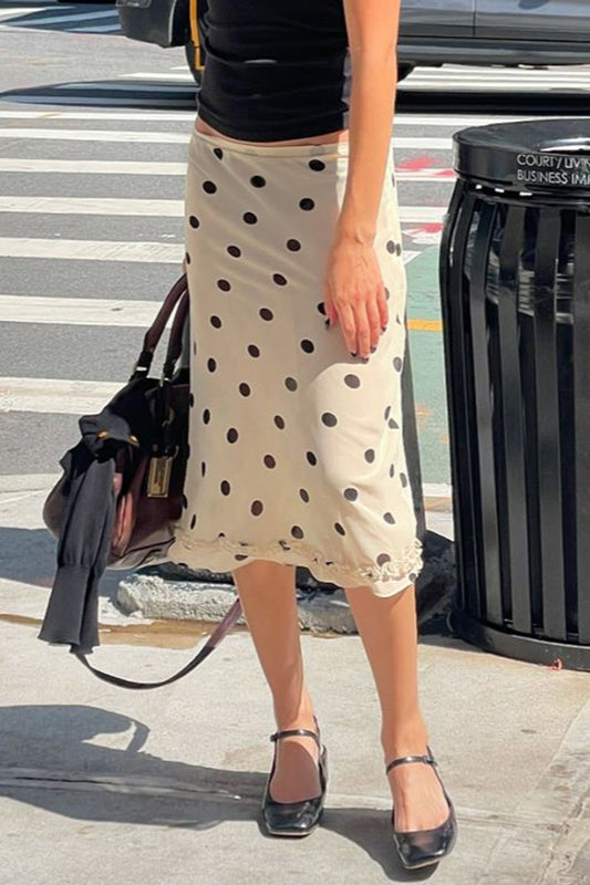 High Waist Polka Dot A-Line Midi Skirt
