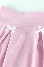 Knit Bow Cami Solid Pleated Skirt Set