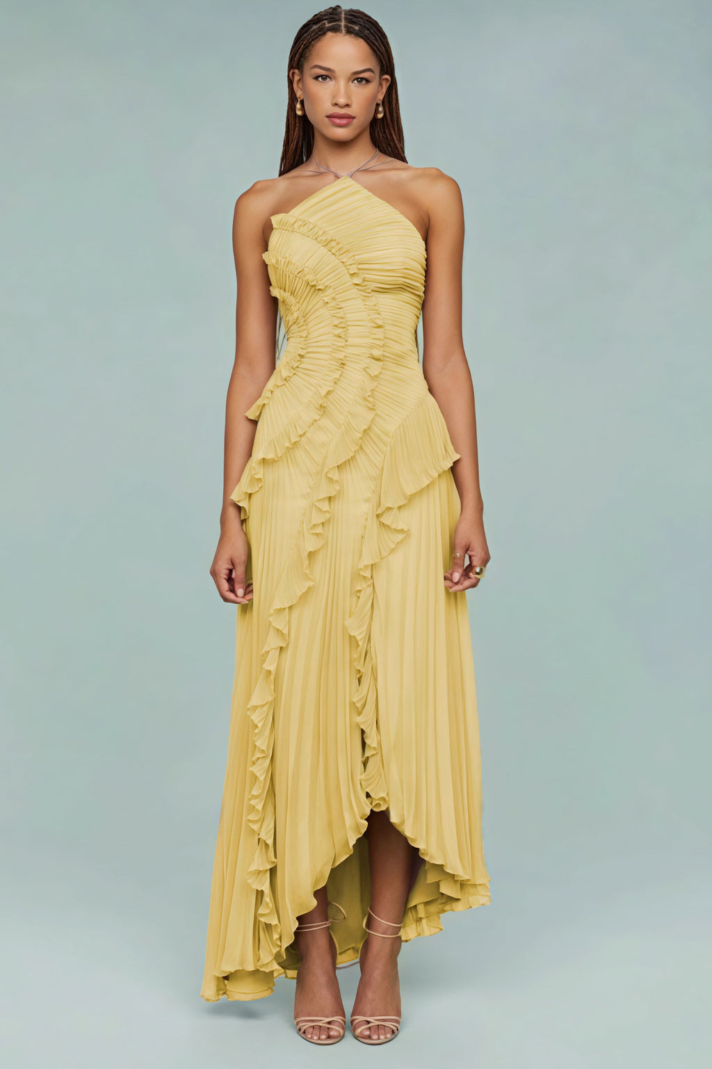 Ruched Halter Backless Maxi Dress