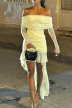 Fall Slim-Fit Pleated Off-Shoulder Party Dress