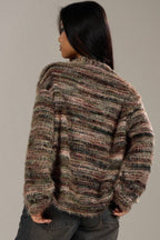 Retro Deep V-Neck Maillard Plush Long-Sleeve Knit Cardigan