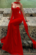 Draped Tie Mesh Patch Tube Prom Dress