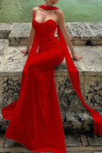 Draped Tie Mesh Patch Tube Prom Dress
