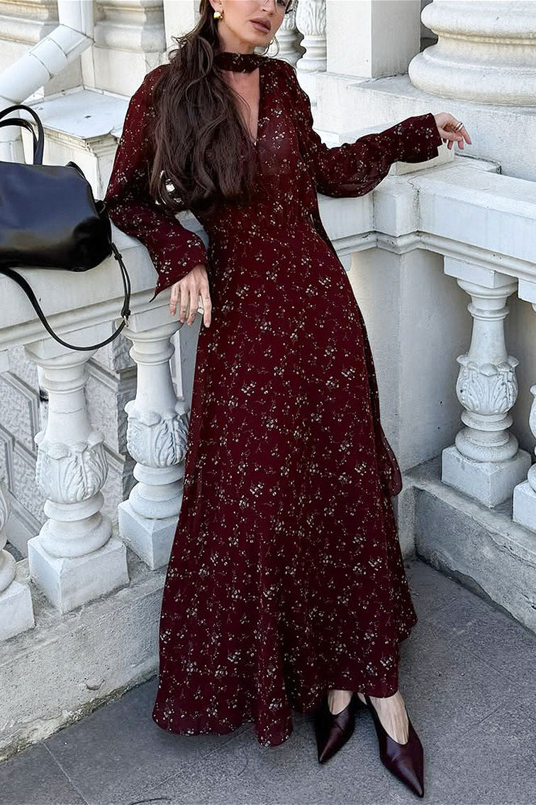 Slim Fit V Neck Floral Dress