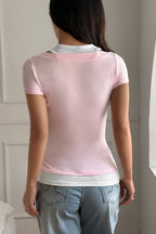 Color Block Fake Two Piece Cami Sleeve T‑Shirt