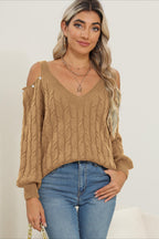 Deep V Off-Shoulder Loose Pullover Sweater