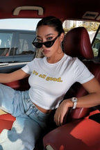 Minimalist Slim Crop Letter Print T-Shirt