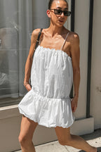 Cotton Cami Dress Ruched Waist Puff Mini