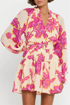 All Over Print Long Sleeve Slim Mini Dress