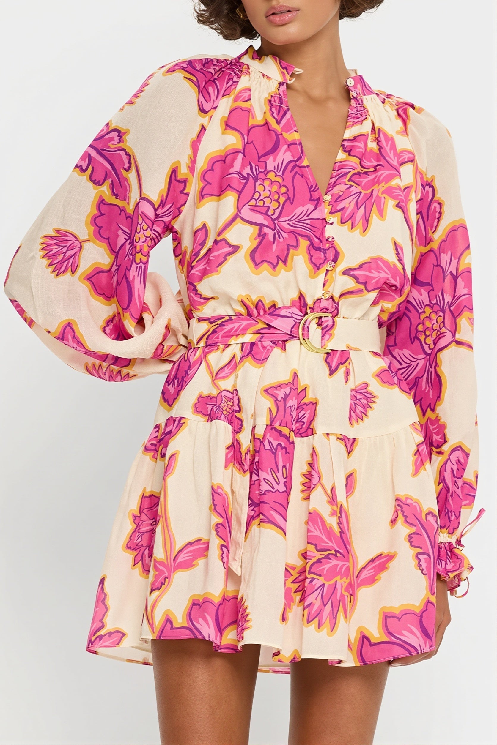 All Over Print Long Sleeve Slim Mini Dress