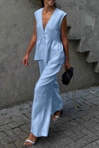 Cotton V-Neck Vest & Pants Set