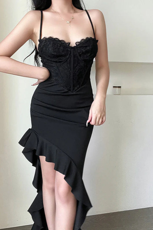Wavy Hem Slit Bodycon Party Dress
