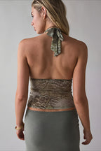 Stylish Printed Mesh Halter Top