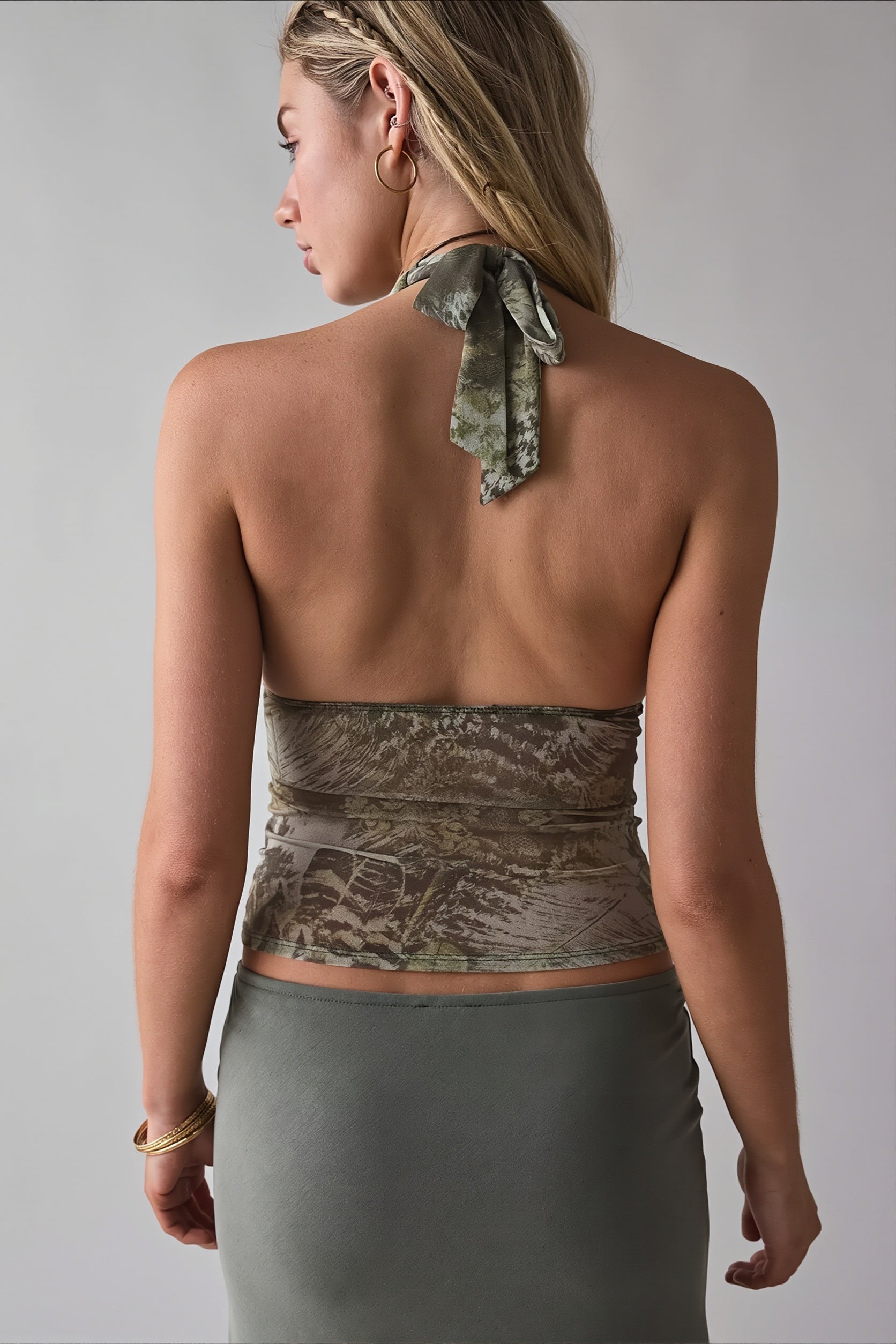 Stylish Printed Mesh Halter Top