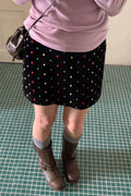 Embroidered Polka Dot Velvet Skirt