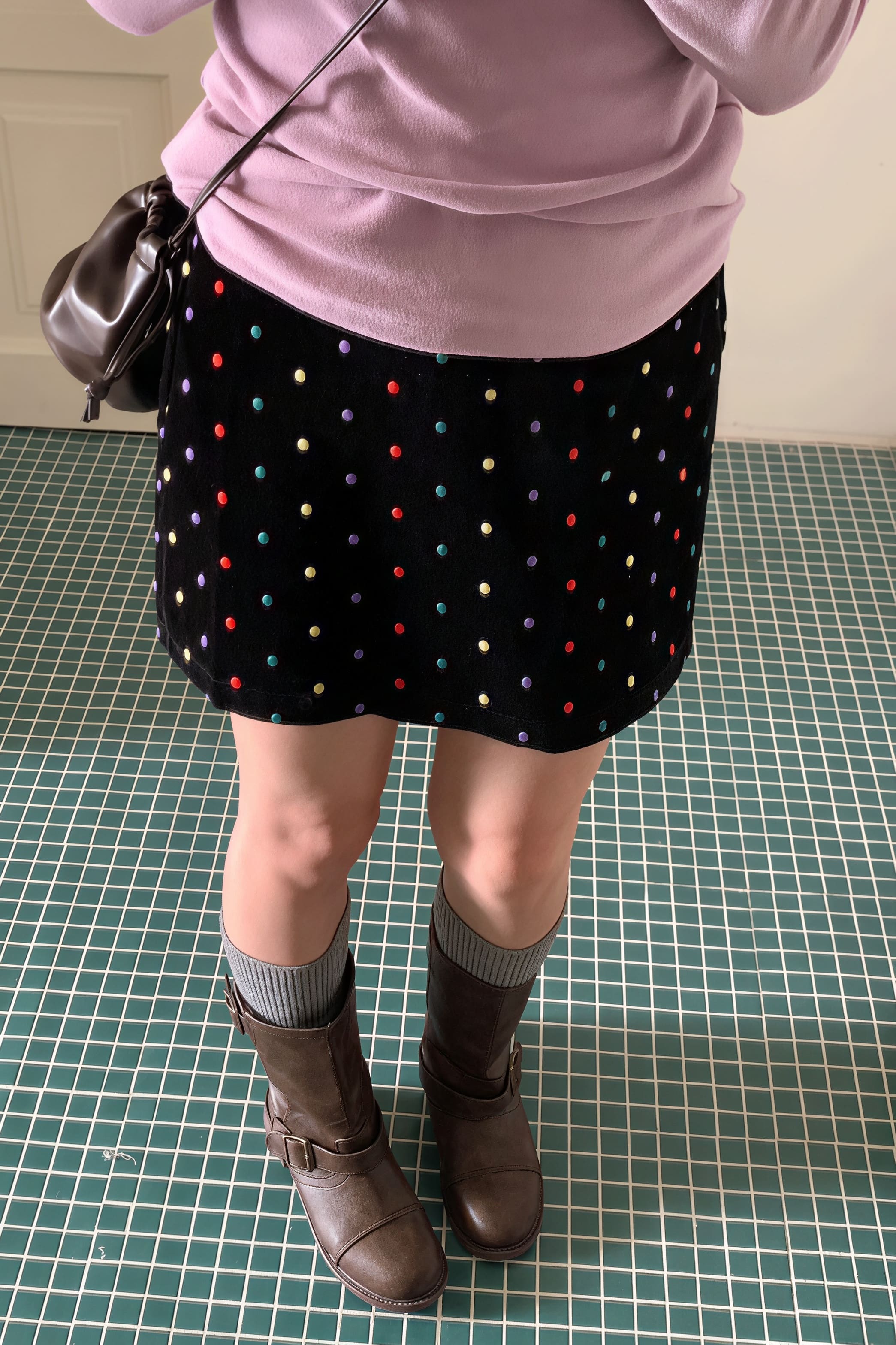 Embroidered Polka Dot Velvet Skirt