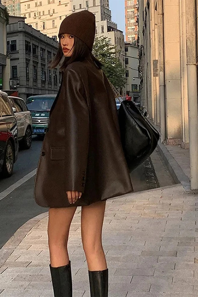 Black Pu Leather Blazer Jacket