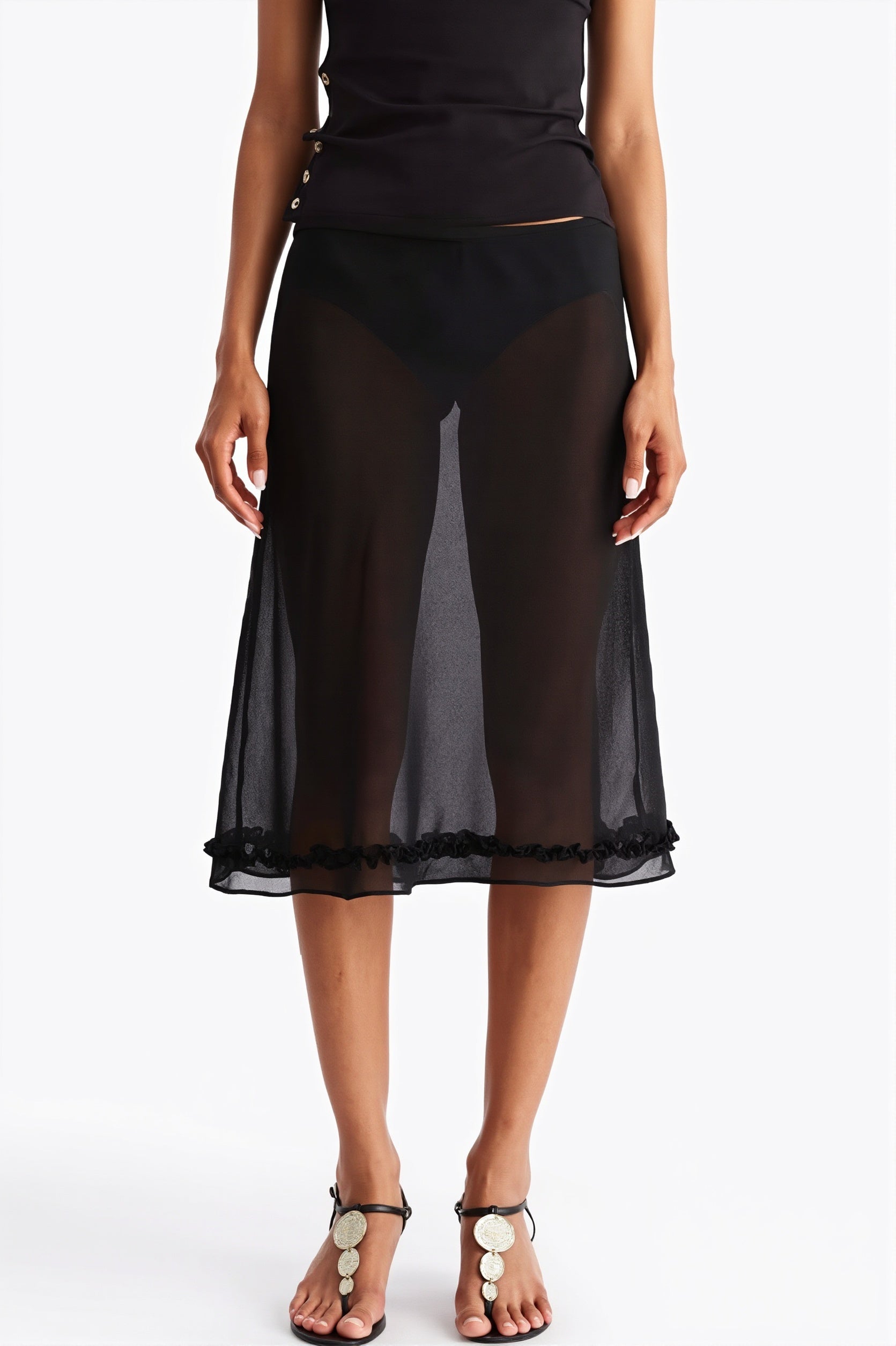 Sheer Polka Dot Casual High Waist Skirt