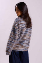 Retro Deep V-Neck Maillard Plush Long-Sleeve Knit Cardigan