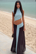 Casual Color Block Crop Skirt Set