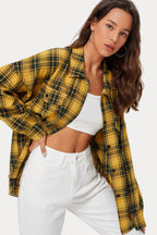 Plaid Stand Collar Button Shirt Blouse