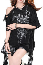Asymmetric Lace Off Shoulder T‑Shirt