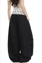Splice Polka Dot Fold Waist Pants