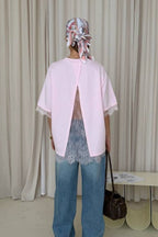 Minimalist Sweet Lace Splice Short Sleeve T-Shirt
