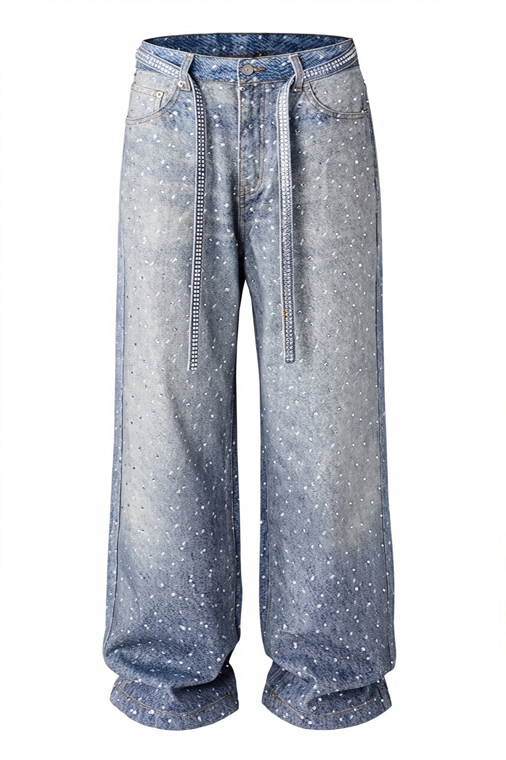 Crystal Studded Washed Straight Jeans