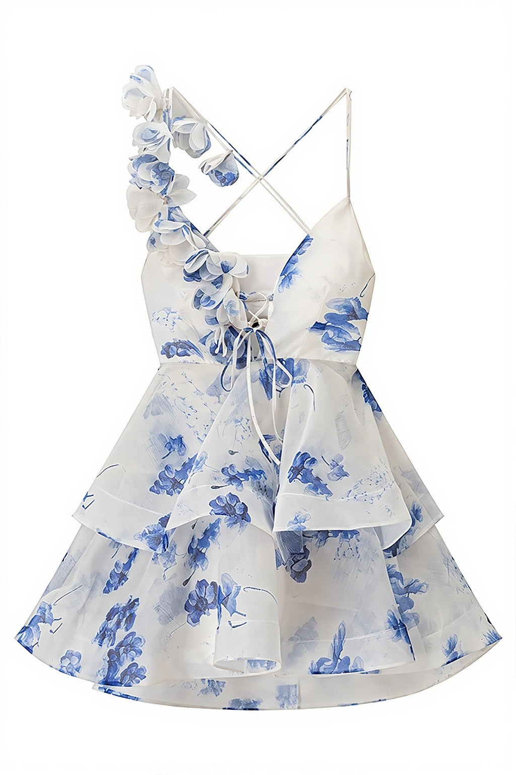 Floral Print V Neck Sleeveless Backless Tulip Mini Dress