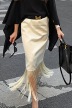 Elegant Tassel Straight Midi Skirt