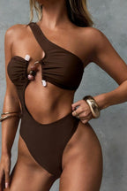 One Shoulder Cutout Piece Bikini Set