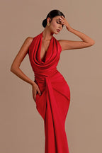 Backless Halter Satin Prom Dress