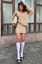 Tweed Solid Cardigan Skirt Set Two Piece