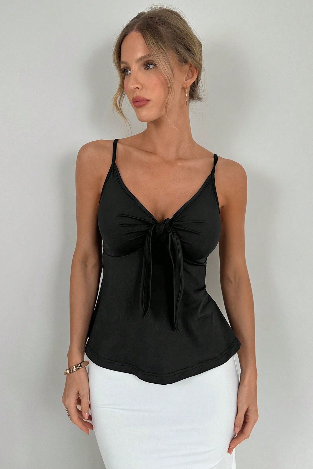 Minimal Solid Tie Slim Cami Top