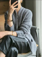 High-End Cashmere Wool Long Sleeve Half Collar Cardigan