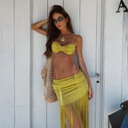 3D Flower Fringed Skirt Three Piece Swimsuit