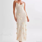 3D Flower V-Neck Backless Lace-Up Maxi Floral Dress
