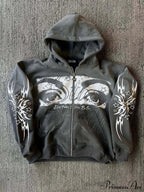 3D Print Vintage Long Sleeve Zip Hoodie